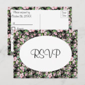 Cherry Blossom op Black Wedding RSVP Briefkaart (Voorkant / Achterkant)