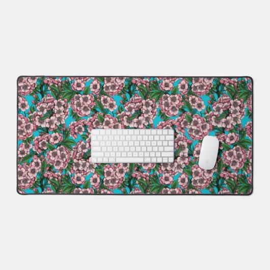 Cherry Blossom op blauw Bureaumat (Keyboard & Muis)