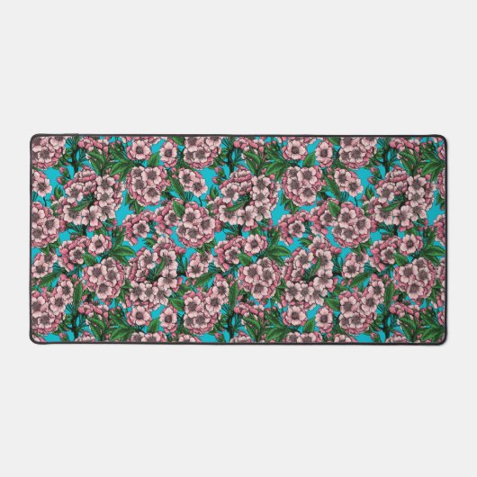 Cherry Blossom op blauw Bureaumat (Voorkant)