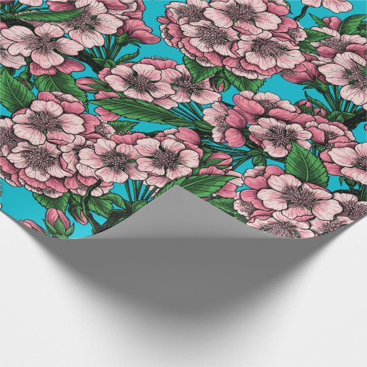 Cherry Blossom op blauw Cadeaupapier (Hoek)