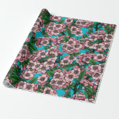 Cherry Blossom op blauw Cadeaupapier (Uitgerold)