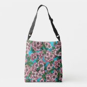 Cherry Blossom op blauw Crossbody Tas (Achterkant)