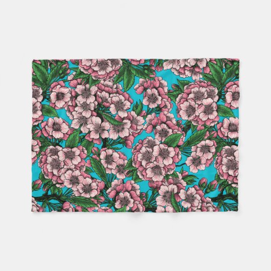 Cherry Blossom op blauw Fleece Deken (Voorkant (Horizontaal))
