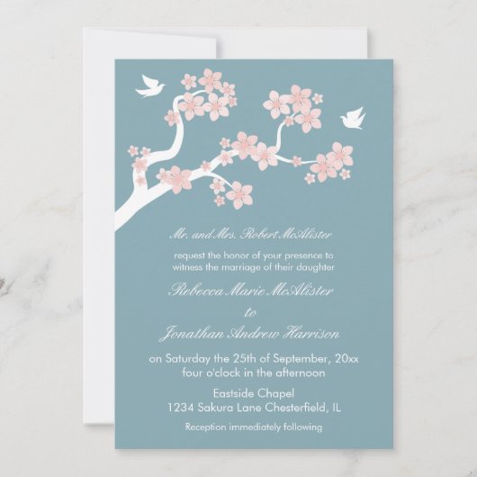 Cherry Blossom op blauw Kaart (Voorkant)