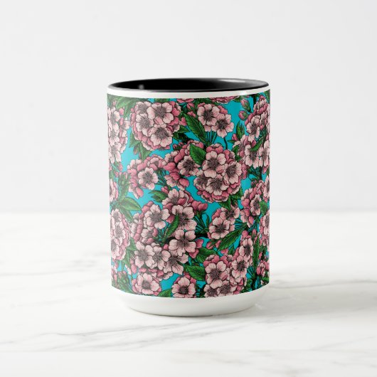 Cherry Blossom op blauw Mok (Midden)