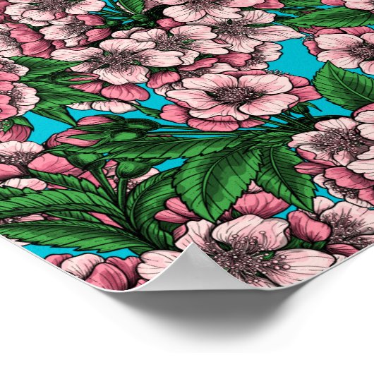 Cherry Blossom op blauw Poster (Hoek)