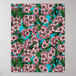 Cherry Blossom op blauw Poster