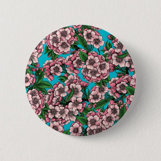 Cherry Blossom op blauw Ronde Button 5,7 Cm (Voorkant)