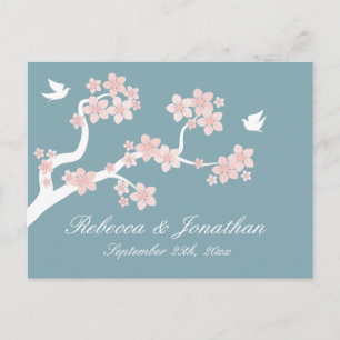 Cherry Blossom op blauw RSVP-briefkaart Uitnodiging Briefkaart