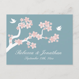 Cherry Blossom op blauw RSVP-briefkaart Uitnodiging Briefkaart