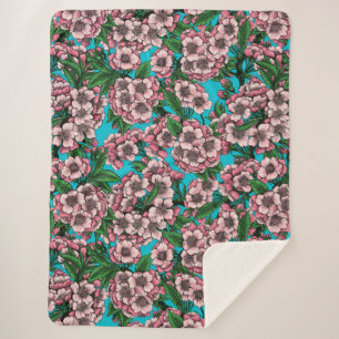 Cherry Blossom op blauw Sherpa Deken