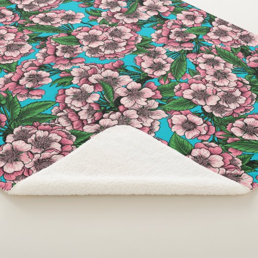 Cherry Blossom op blauw Sherpa Deken (3/4)