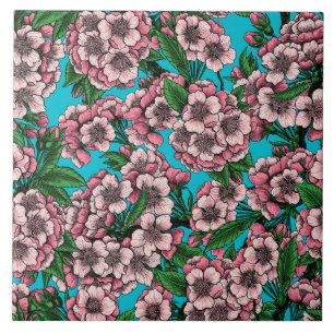 Cherry Blossom op blauw Tegeltje
