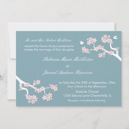Cherry Blossom op blue Landscape Invite Kaart (Voorkant)