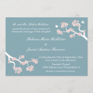 Cherry Blossom op blue Landscape Invite Kaart