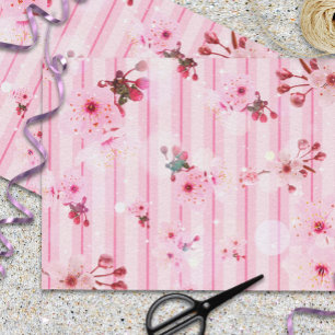 Cherry Blossom op roze gestreept patroon Tissuepapier