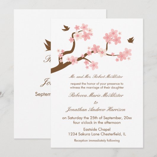 Cherry Blossom op White Kaart (Voorkant / Achterkant)