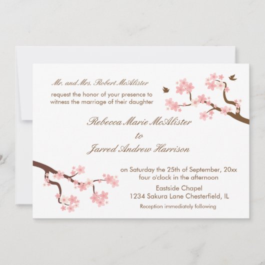 Cherry Blossom op white Landscape Invite Kaart (Voorkant)