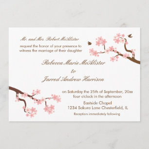 Cherry Blossom op white Landscape Invite Kaart