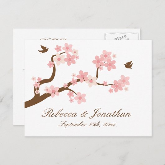 Cherry Blossom op wit RSVP-briefkaart Uitnodiging Briefkaart (Voorkant / Achterkant)