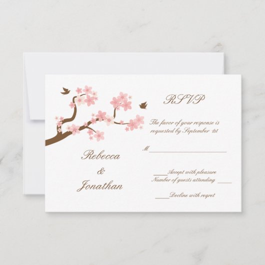 Cherry Blossom op witte RSVP Kaartje (Voorkant)