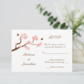 Cherry Blossom op witte RSVP Kaartje (Staand voorkant)