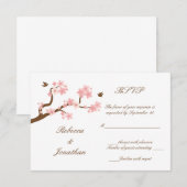 Cherry Blossom op witte RSVP Kaartje (Voorkant / Achterkant)