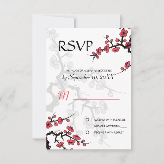 Cherry Blossom Oriental RSVP-uitnodiging RSVP Kaartje (Voorkant)