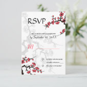 Cherry Blossom Oriental RSVP-uitnodiging RSVP Kaartje (Staand voorkant)