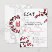 Cherry Blossom Oriental RSVP-uitnodiging RSVP Kaartje (Voorkant / Achterkant)