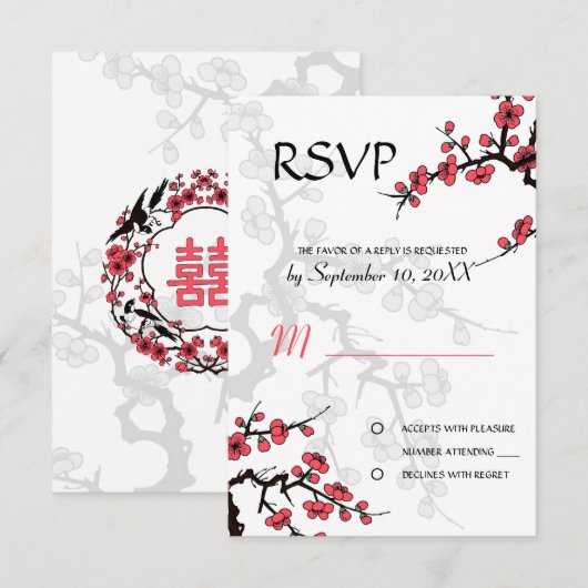 Cherry Blossom Oriental RSVP-uitnodiging RSVP Kaartje (Voorkant / Achterkant)