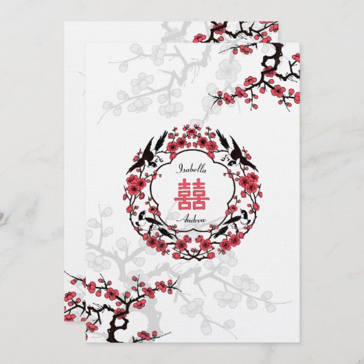 Cherry Blossom Oriental Wedding Kaart (Voorkant / Achterkant)