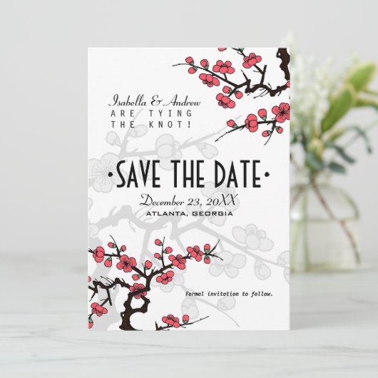 Cherry Blossom Oriental Wedding Save the Date (Staand voorkant)