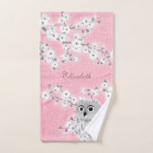 Cherry Blossom Owl White roze Glitter Monogram Bad Handdoek (Handdoek)