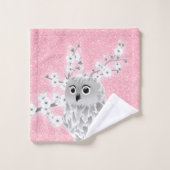 Cherry Blossom Owl White roze Glitter Monogram Bad Handdoek (Wasdoekje)