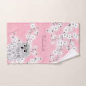 Cherry Blossom Owl White roze Glitter Monogram Bad Handdoek (Handdoek)