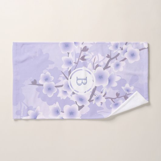 Cherry Blossom Paars Floral Monogram  Handdoek (Handdoek)