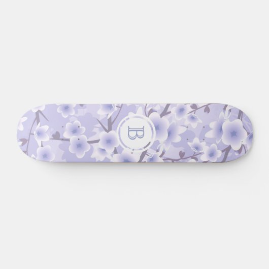 Cherry Blossom Paars Floral Monogram Persoonlijk Skateboard (Horizontaal)