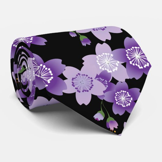 Cherry Blossom Paars Sakura Stropdas (Opgerold)