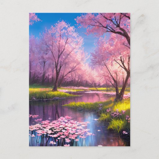 Cherry Blossom Park met een Meandering Stream Briefkaart (Voorkant)
