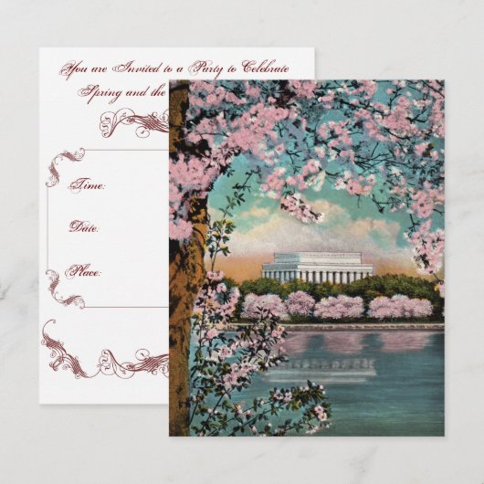 Cherry Blossom Party Invitation Kaart (Voorkant / Achterkant)