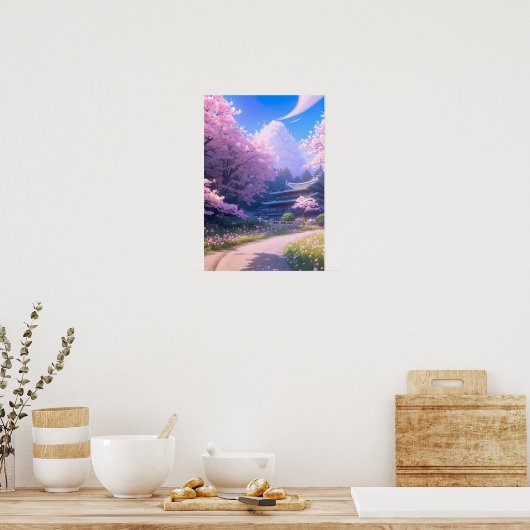 Cherry Blossom Path to Traditional Inn Poster (Keuken)