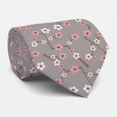 Cherry Blossom Pattern Gray Stropdas (Opgerold)