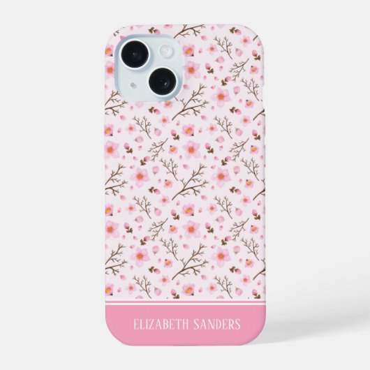 Cherry Blossom Pattern in pink tones iPhone 15 Case (Achterkant)
