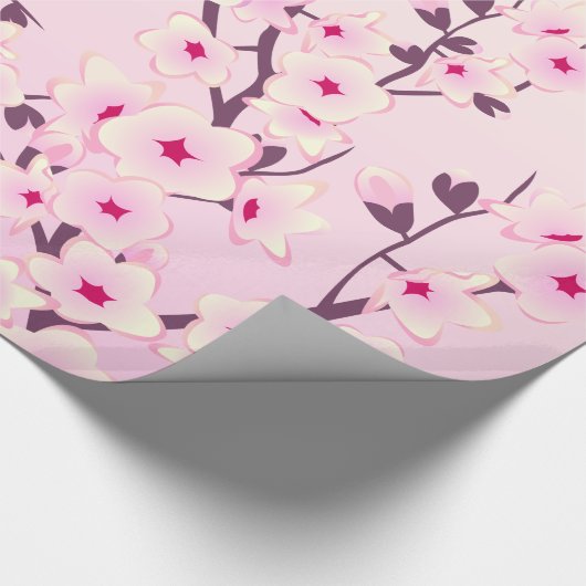 Cherry Blossom Pattern Pink Floral Cadeaupapier (Hoek)