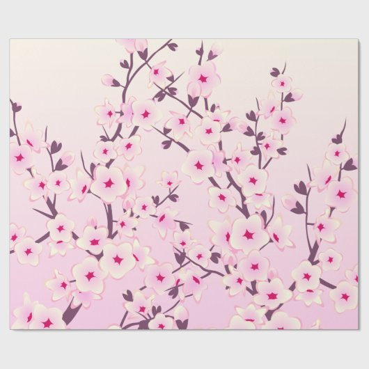 Cherry Blossom Pattern Pink Floral Cadeaupapier (Vlak)