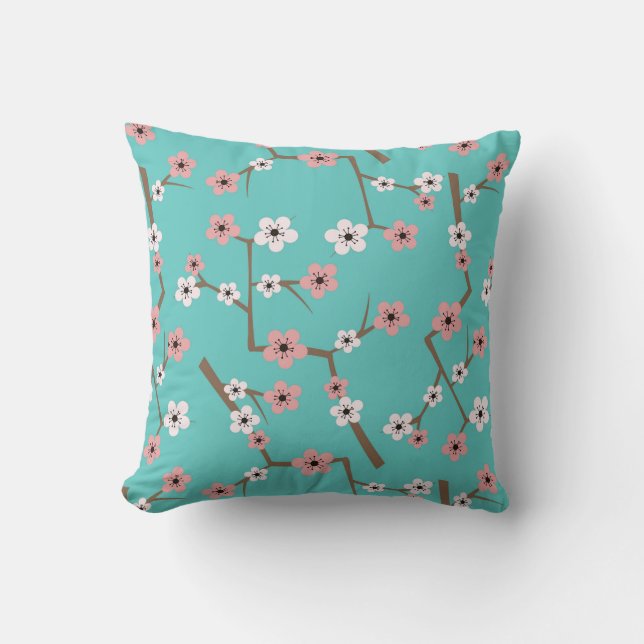 Cherry Blossom Pattern Turquoise Kussen (Voorkant)