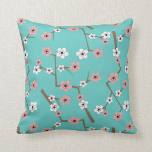 Cherry Blossom Pattern Turquoise Kussen