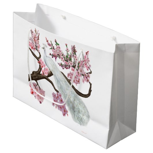 Cherry Blossom Peacock Large Cadeautasje (Voorkant Gekanteld)