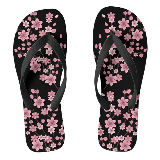 Cherry Blossom Petals Trees roze Black Teenslippers (Voetbed)
